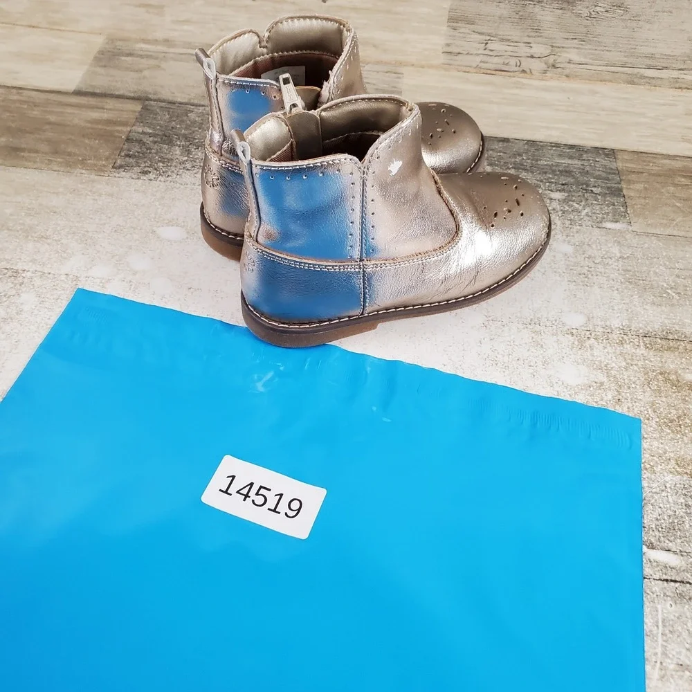 Stride Rite Stella Girls Ankle Boot Sz 10 W Gold Leather Side Zip Perforated Toe